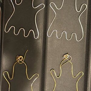 2 Pairs of Handmade Wire Gold and Silver Ghost Earrings